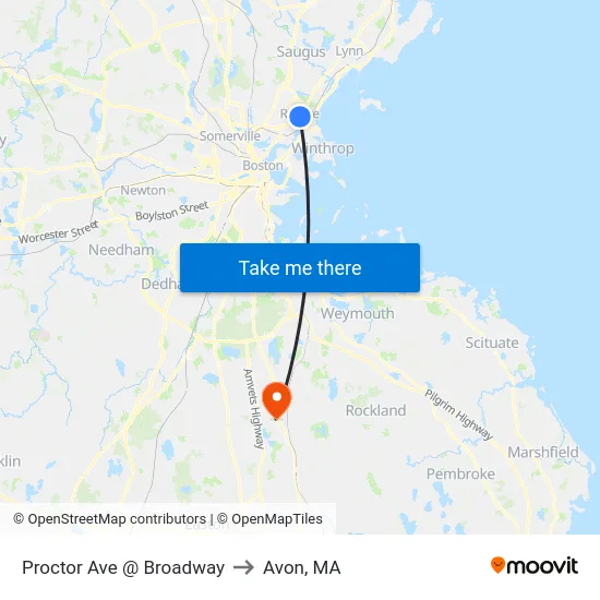 Proctor Ave @ Broadway to Avon, MA map