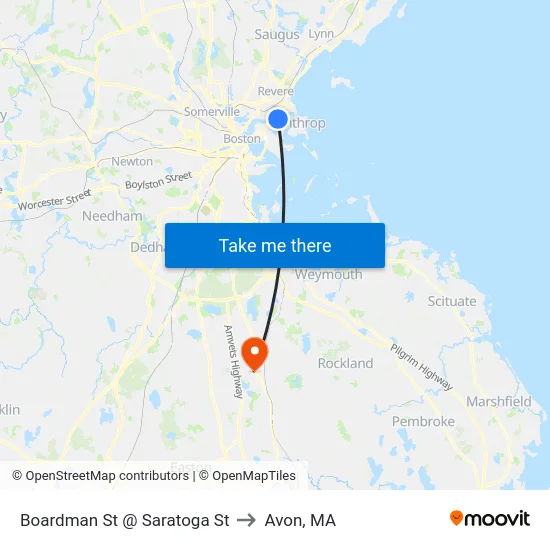 Boardman St @ Saratoga St to Avon, MA map