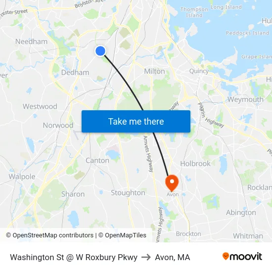 Washington St @ W Roxbury Pkwy to Avon, MA map