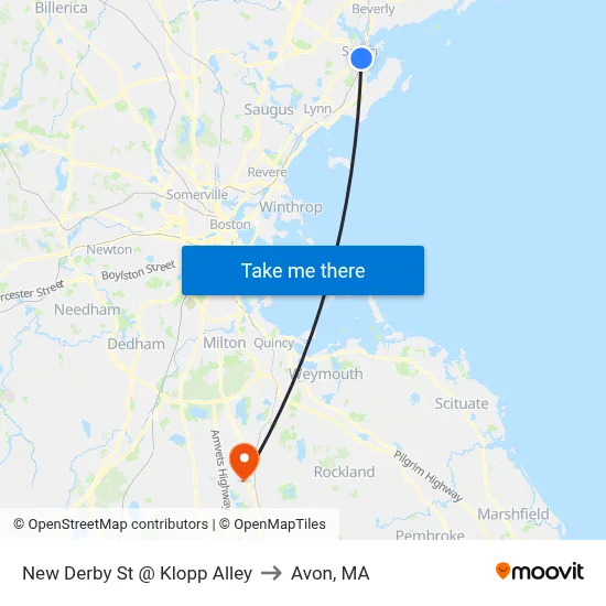New Derby St @ Klopp Alley to Avon, MA map