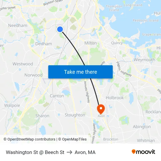 Washington St @ Beech St to Avon, MA map