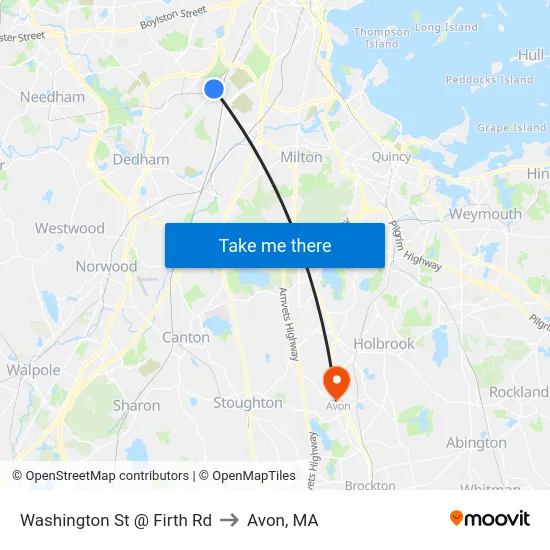 Washington St @ Firth Rd to Avon, MA map