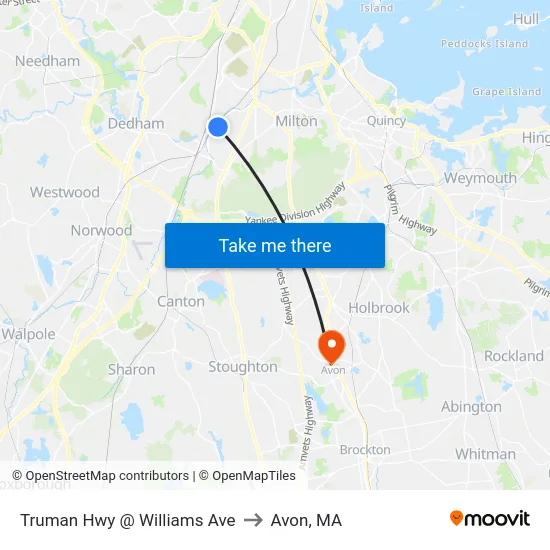 Truman Hwy @ Williams Ave to Avon, MA map