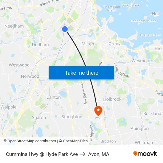 Cummins Hwy @ Hyde Park Ave to Avon, MA map