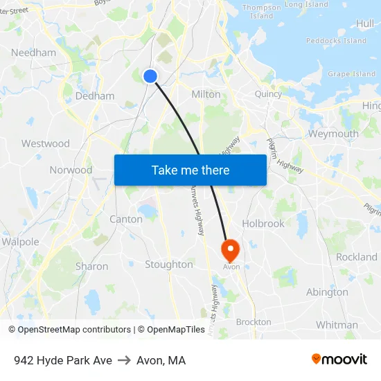 942 Hyde Park Ave to Avon, MA map