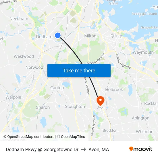 Dedham Pkwy @ Georgetowne Dr to Avon, MA map