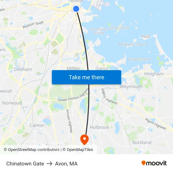 Chinatown Gate to Avon, MA map