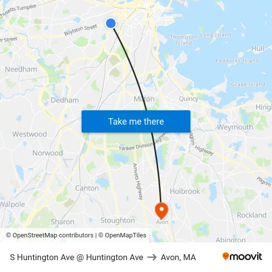 S Huntington Ave @ Huntington Ave to Avon, MA map