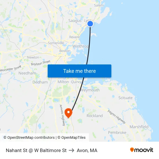 Nahant St @ W Baltimore St to Avon, MA map