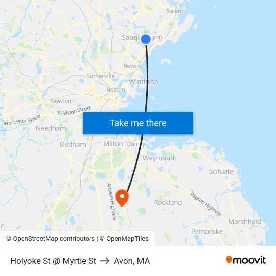 Holyoke St @ Myrtle St to Avon, MA map