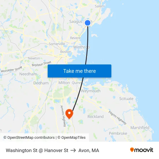 Washington St @ Hanover St to Avon, MA map