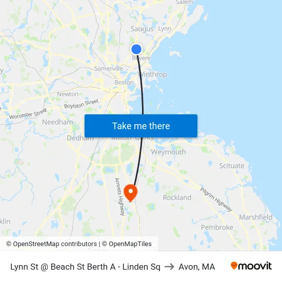 Lynn St @ Beach St Berth A - Linden Sq to Avon, MA map