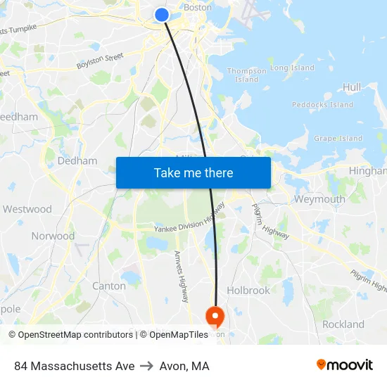 84 Massachusetts Ave to Avon, MA map