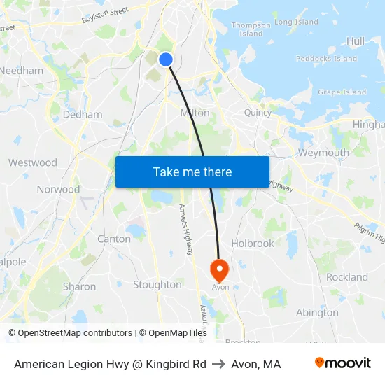 American Legion Hwy @ Kingbird Rd to Avon, MA map