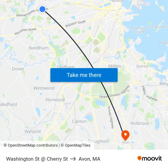 Washington St @ Cherry St to Avon, MA map