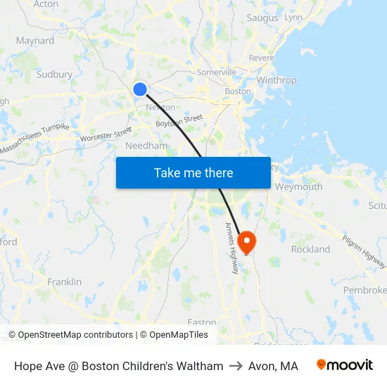 Hope Ave @ Boston Children's Waltham to Avon, MA map