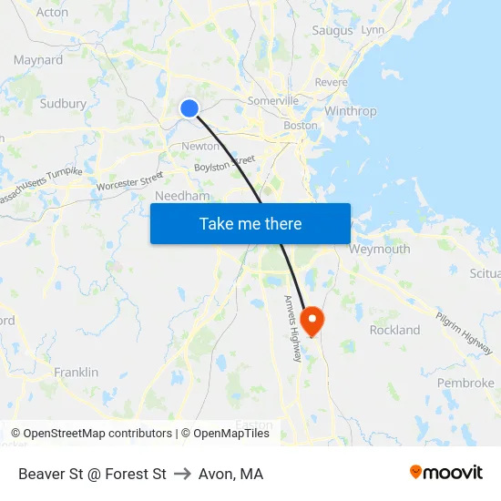 Beaver St @ Forest St to Avon, MA map