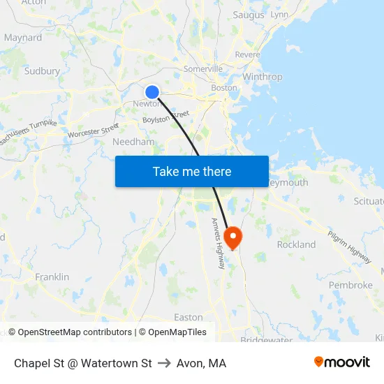 Chapel St @ Watertown St to Avon, MA map