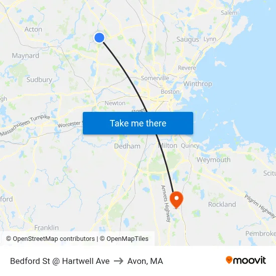 Bedford St @ Hartwell Ave to Avon, MA map