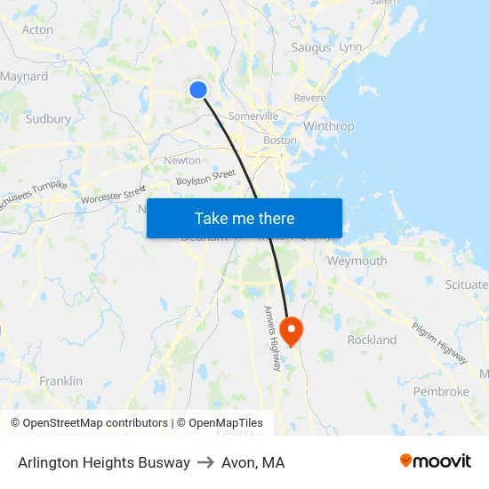 Arlington Heights Busway to Avon, MA map