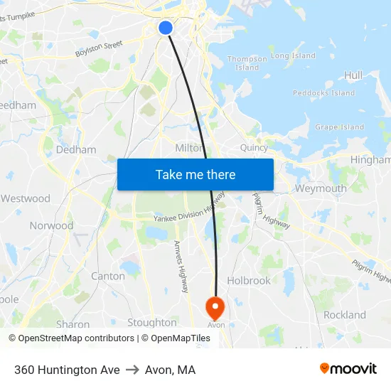 360 Huntington Ave to Avon, MA map