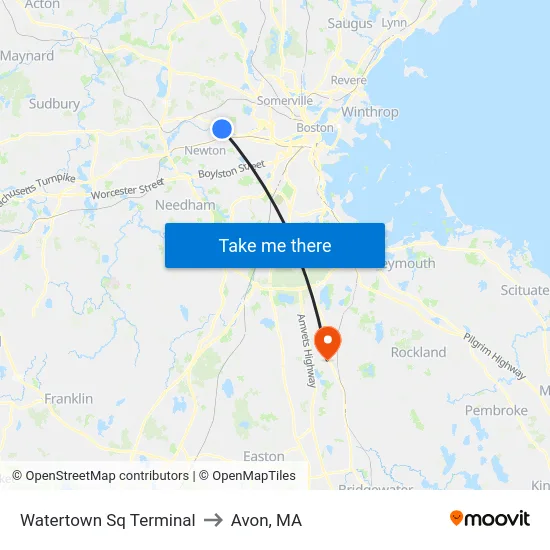Watertown Sq Terminal to Avon, MA map