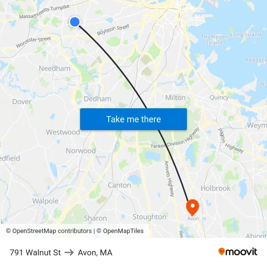 791 Walnut St to Avon, MA map