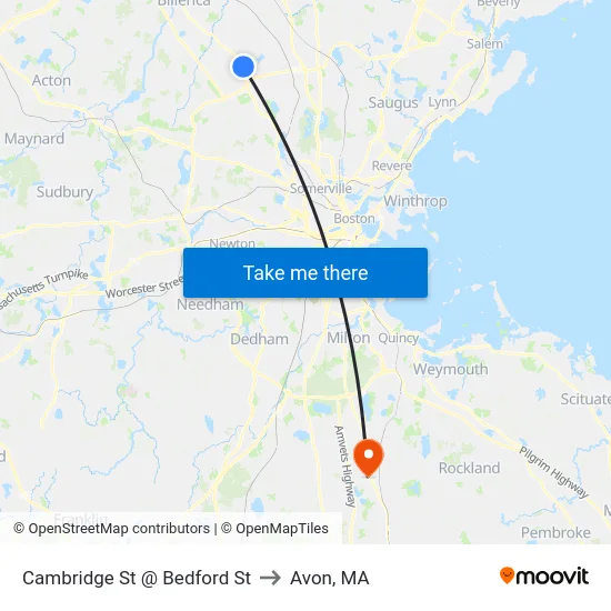 Cambridge St @ Bedford St to Avon, MA map