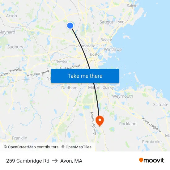259 Cambridge Rd to Avon, MA map