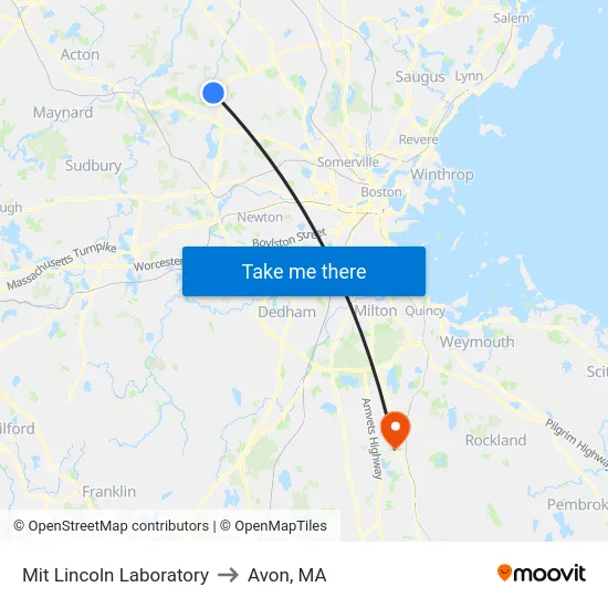 Mit Lincoln Laboratory to Avon, MA map