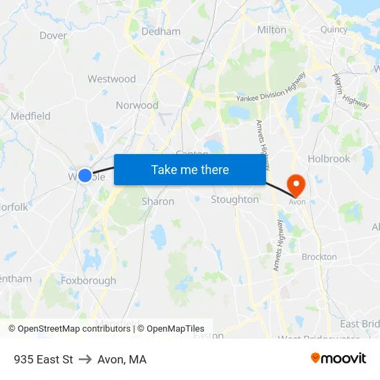 935 East St to Avon, MA map