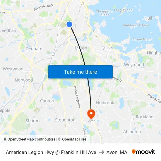 American Legion Hwy @ Franklin Hill Ave to Avon, MA map