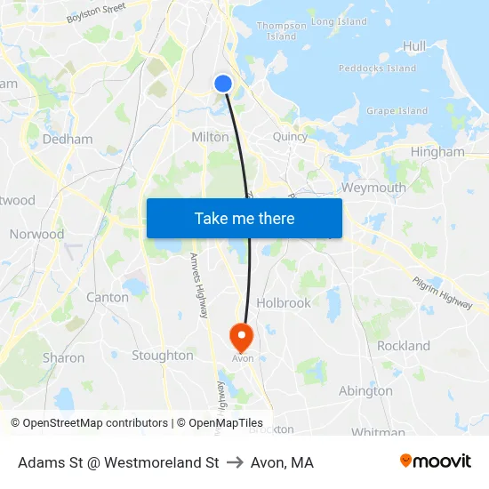 Adams St @ Westmoreland St to Avon, MA map