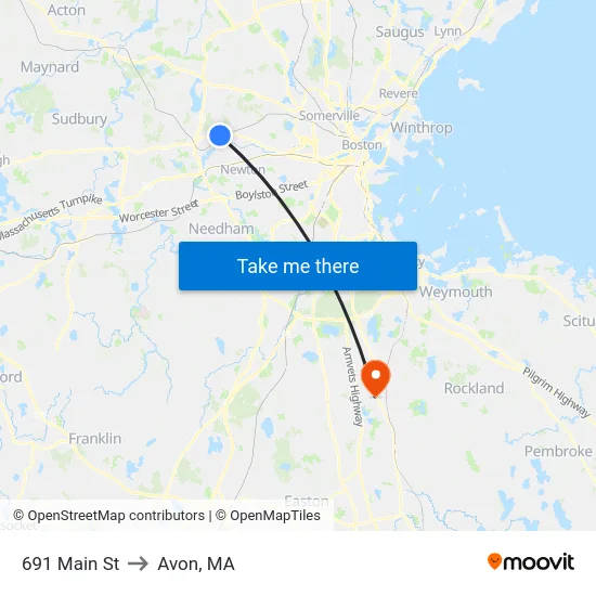 691 Main St to Avon, MA map