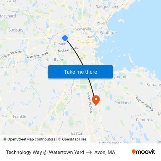 Technology Way @ Watertown Yard to Avon, MA map