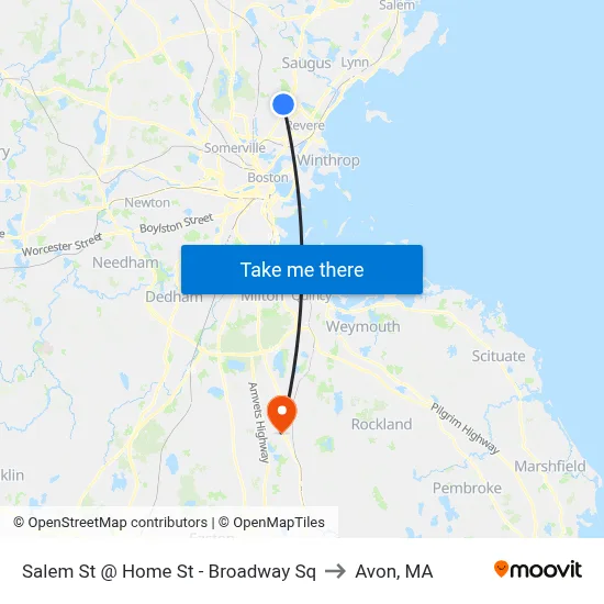 Salem St @ Home St - Broadway Sq to Avon, MA map