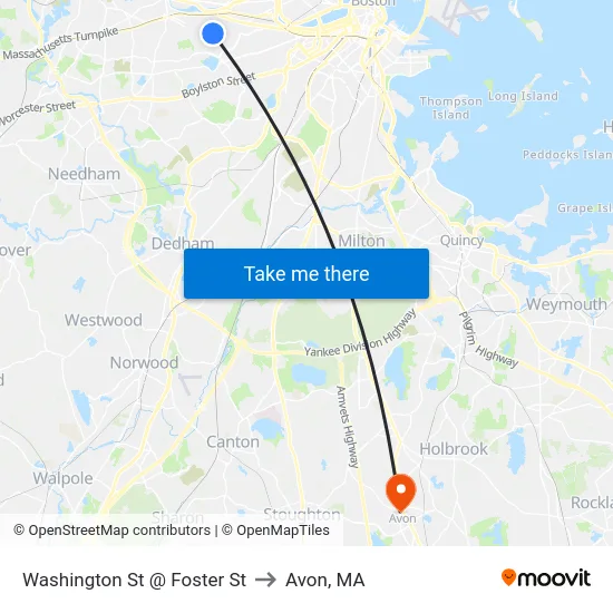 Washington St @ Foster St to Avon, MA map