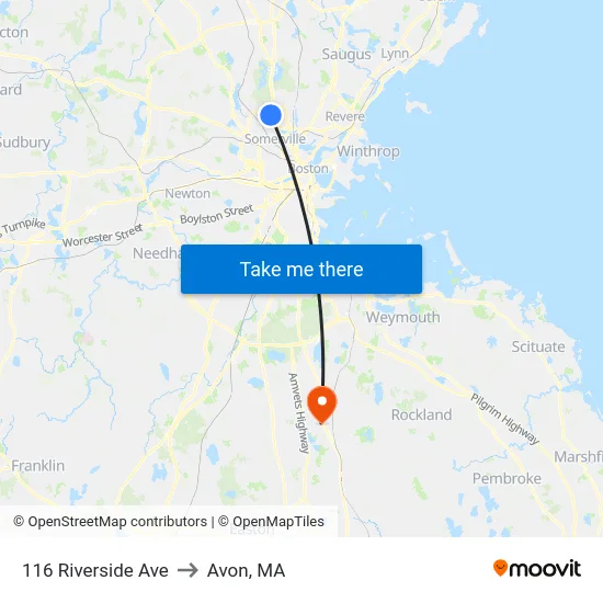 116 Riverside Ave to Avon, MA map
