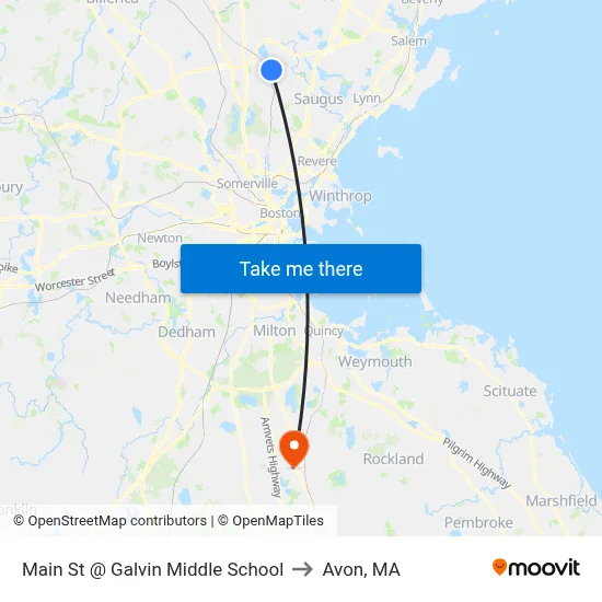 Main St @ Galvin Middle School to Avon, MA map