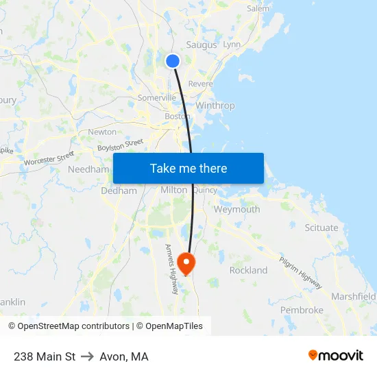 238 Main St to Avon, MA map