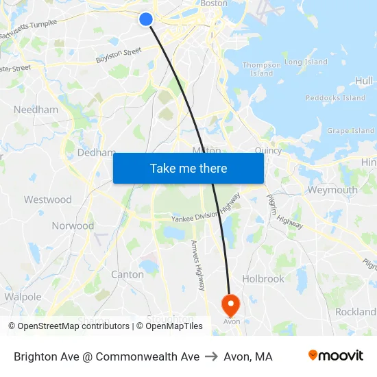 Brighton Ave @ Commonwealth Ave to Avon, MA map