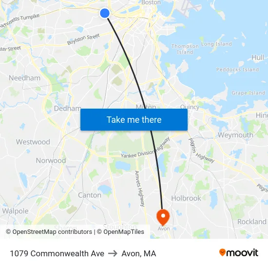 1079 Commonwealth Ave to Avon, MA map