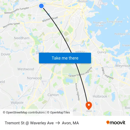 Tremont St @ Waverley Ave to Avon, MA map