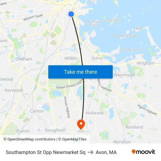 Southampton St Opp Newmarket Sq to Avon, MA map