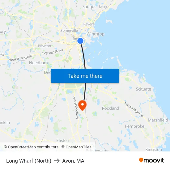 Long Wharf (North) to Avon, MA map