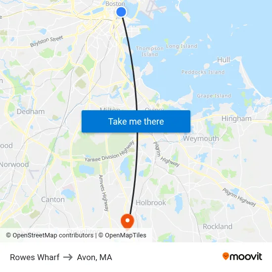 Rowes Wharf to Avon, MA map