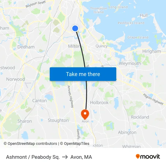 Ashmont / Peabody Sq. to Avon, MA map
