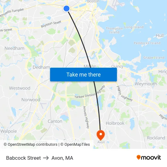 Babcock Street to Avon, MA map