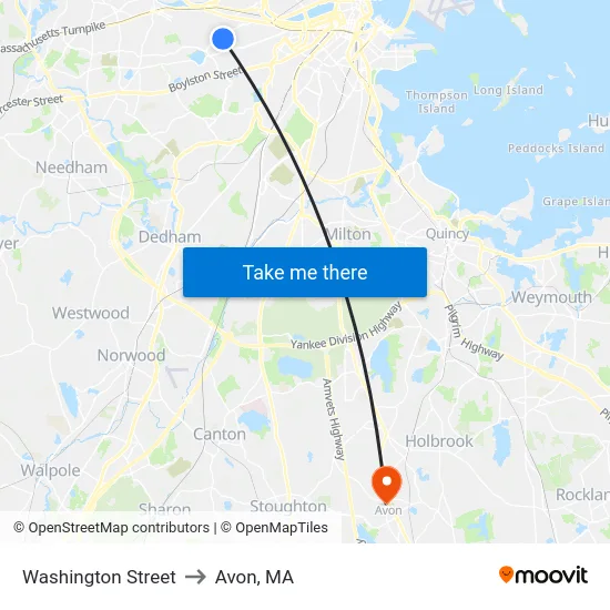 Washington Street to Avon, MA map