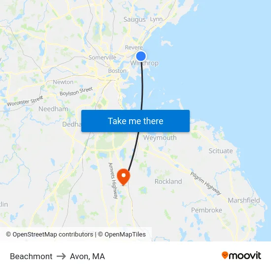 Beachmont to Avon, MA map